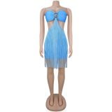 Strapless fringe skirt dress
