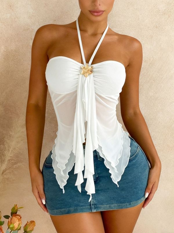 Hanging neck, metal jewelry, camisole, vest