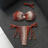 Shell patterned bikini swimsuit with neck strap and triangular cup