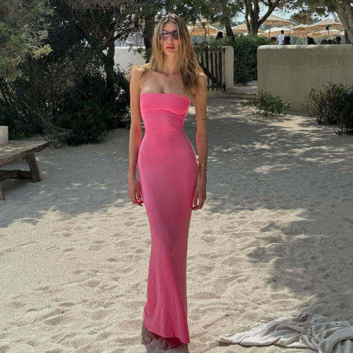 One neck strapless backless strapless dress D4616574R