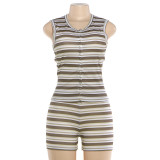 Striped single breasted sleeveless top and shorts set