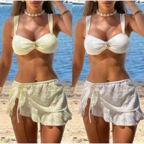 Hanging neck veil skirt bikini three piece set