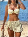 Hanging neck veil skirt bikini three piece set