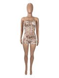 Leopard print irregular strapless vest shorts set