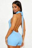 Neck tied sleeveless backless jumpsuit shorts
