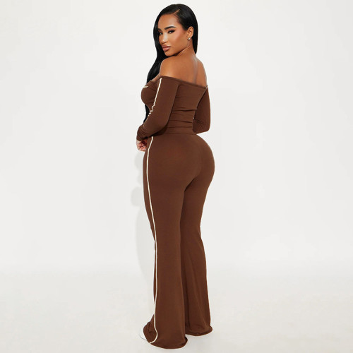 Off shoulder letter long sleeved shirt, wide leg pants, sports suit