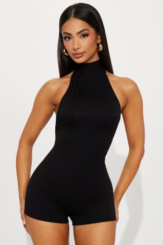 Neck tied sleeveless backless jumpsuit shorts