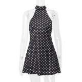 Printed backless waist cinching dress