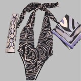 Printed bikini one-piece swimsuit+square scarf+headscarf PH2554-3