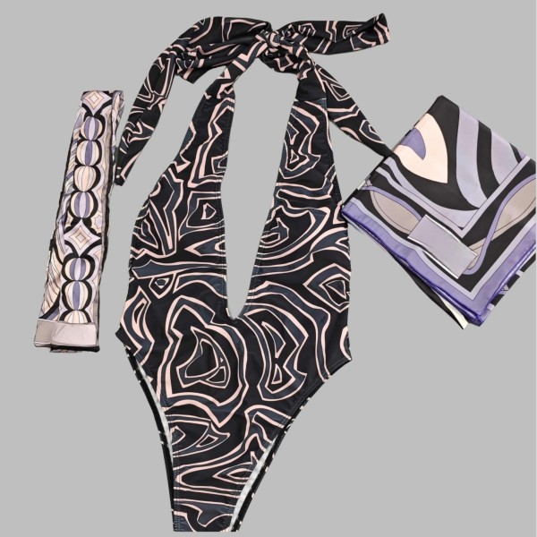 Printed bikini one-piece swimsuit+square scarf+headscarf PH2554-3