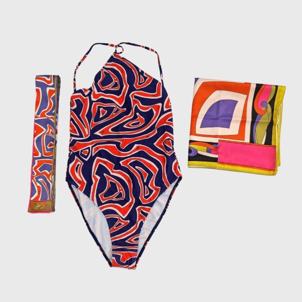 Printed bikini one-piece swimsuit+square scarf+headscarf H2556-4