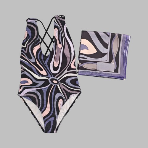 Printed bikini one-piece swimsuit+square scarf PH2569-3