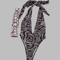 Printed bikini one-piece swimsuit with headscarf PH2554-1