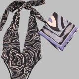 Printed bikini one-piece swimsuit+square scarf PH2554-2