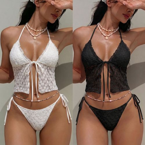 Lace lace split neck bikini swimsuit