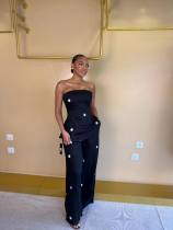 Polka dot strapless vest top, high waisted pants set