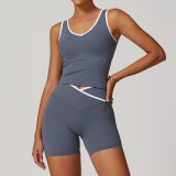 Tank top+cross waist flared shorts set