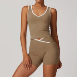 Tank top+cross waist flared shorts set