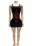 Letter printed spaghetti strap tight dress