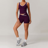 Tank top+cross waist flared shorts set