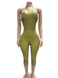 Backless zipper strap hollow jumpsuit
