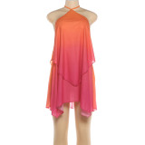 Gradient color neck hanging, backless, strapless, and hip hugging dress