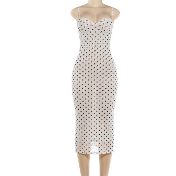 Polka dot printed lace camisole dress