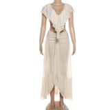 Chiffon lace top, hip hugging skirt set