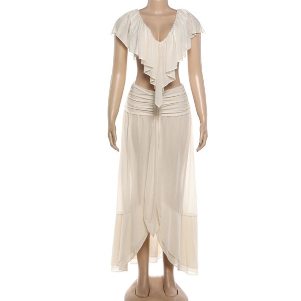 Chiffon lace top, hip hugging skirt set