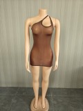 Super elastic shiny body sock skirt with see through suspender dress