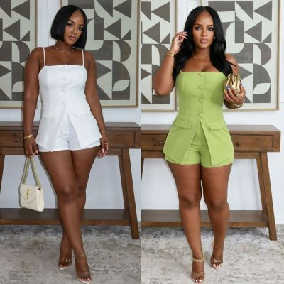 Strap style fake two-piece jumpsuit