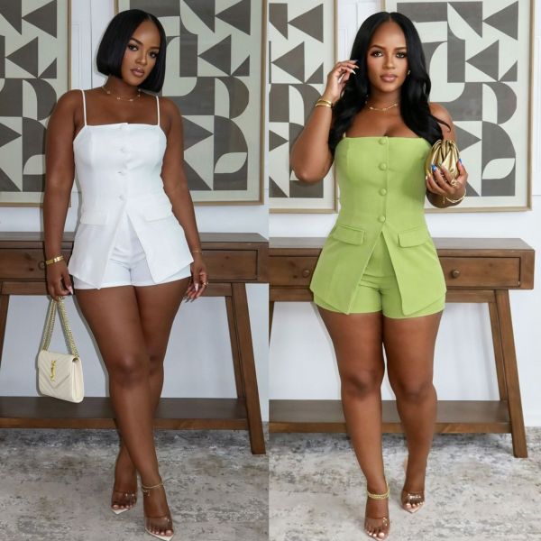 Strap style fake two-piece jumpsuit