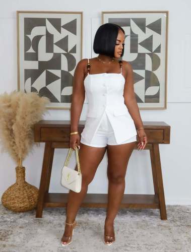 Strap style fake two-piece jumpsuit