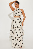 Sleeveless polka dot cake skirt two-piece set