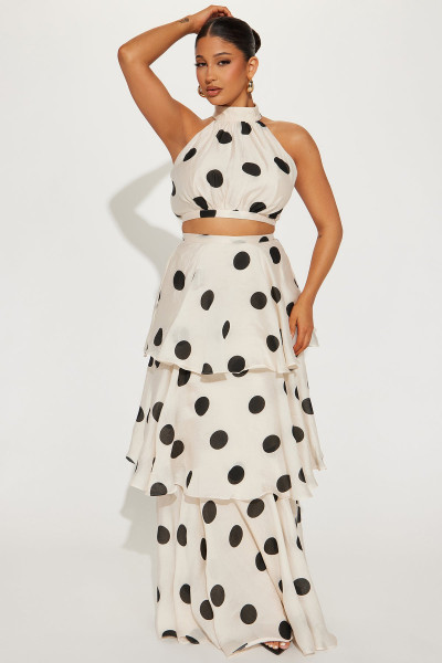 Sleeveless polka dot cake skirt two-piece set