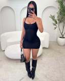 Super elastic shiny body sock skirt with see through suspender dress