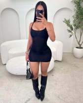 Super elastic shiny body sock skirt with see through suspender dress