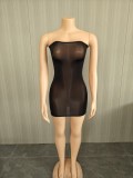 Super elastic and shiny body sock skirt, see through strapless dress
