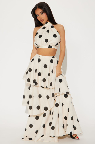 Sleeveless polka dot cake skirt two-piece set