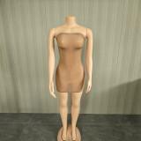 Super elastic shiny body sock skirt, see through lace strapless dress
