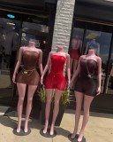 Super elastic and shiny body sock skirt, see through strapless dress