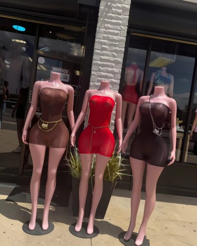 Super elastic and shiny body sock skirt, see through strapless dress