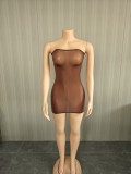 Super elastic and shiny body sock skirt, see through strapless dress