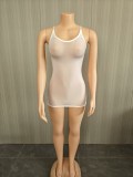 Super elastic shiny body sock skirt with see through suspender dress