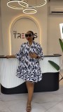 Printed patchwork ruffled mid sleeve loose dress
