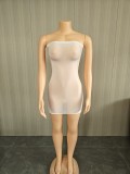 Super elastic shiny body sock skirt, see through lace strapless dress