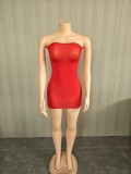 Super elastic and shiny body sock skirt, see through strapless dress