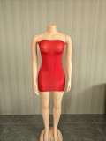 Super elastic shiny body sock skirt, see through lace strapless dress