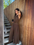 Hanging neck V-neck pleated wide leg two-piece set