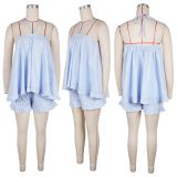 Hanging neck loose sleeveless striped suit